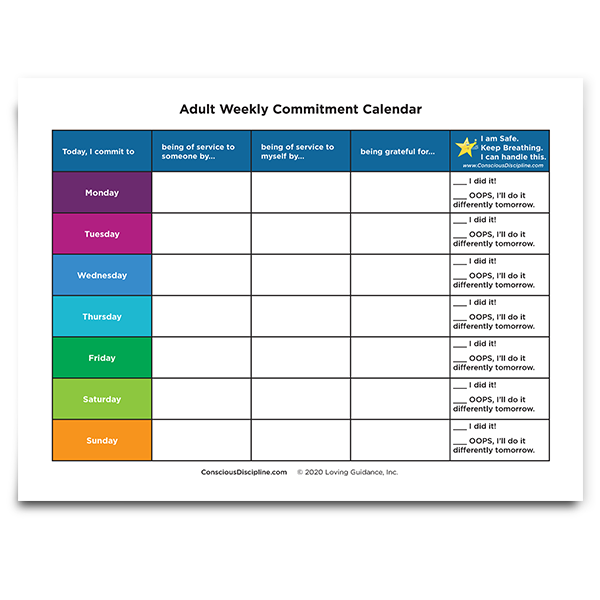 Adult Weekly Commitment Calendar